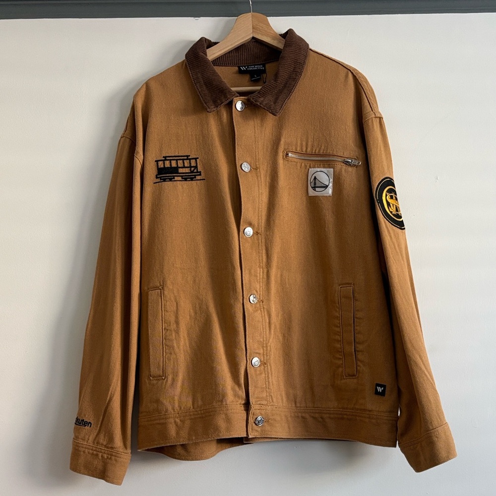 Golden State Warriors Men's Brown Jacket with Embroidered Patches